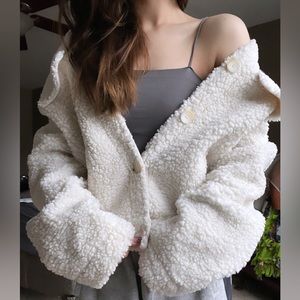 Earthbound, white / cream / beige, wool / sherpa, jacket / coat